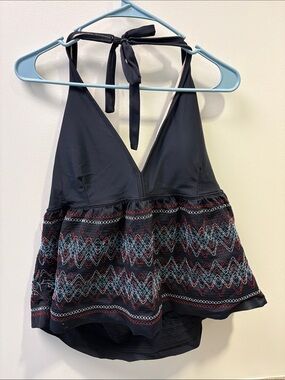 torrid Black Halter Embroidered Swim Tankini